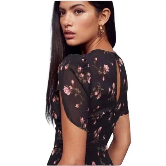 Reformation Sustainable 90s Grunge Black Floral Mini Dress Sz 8 - Elena Gilbert Reformation Sustainable 90s Grunge Black Floral Mini Dress Sz 8 - Elena Gilbert